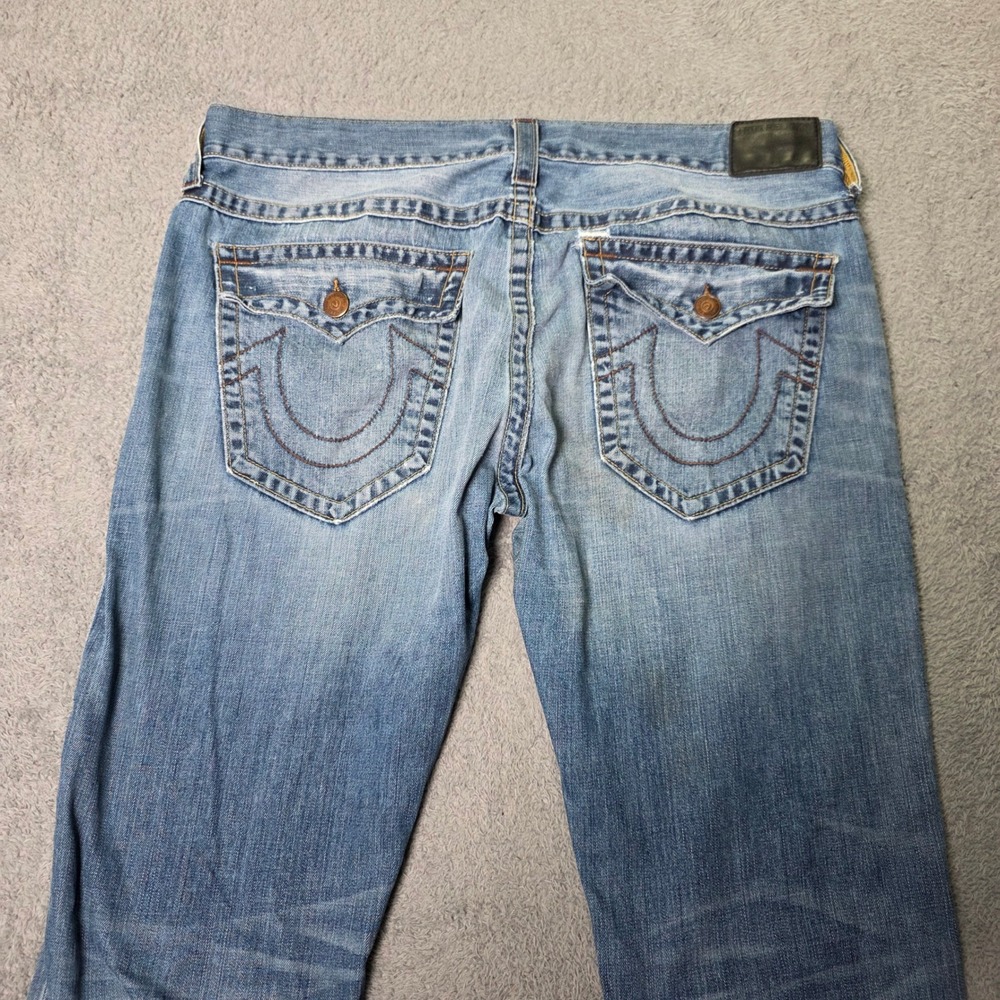 True Religion Mens 40 Ricky Relaxed Straight Jeans Blue Horseshoe Flap Pocket